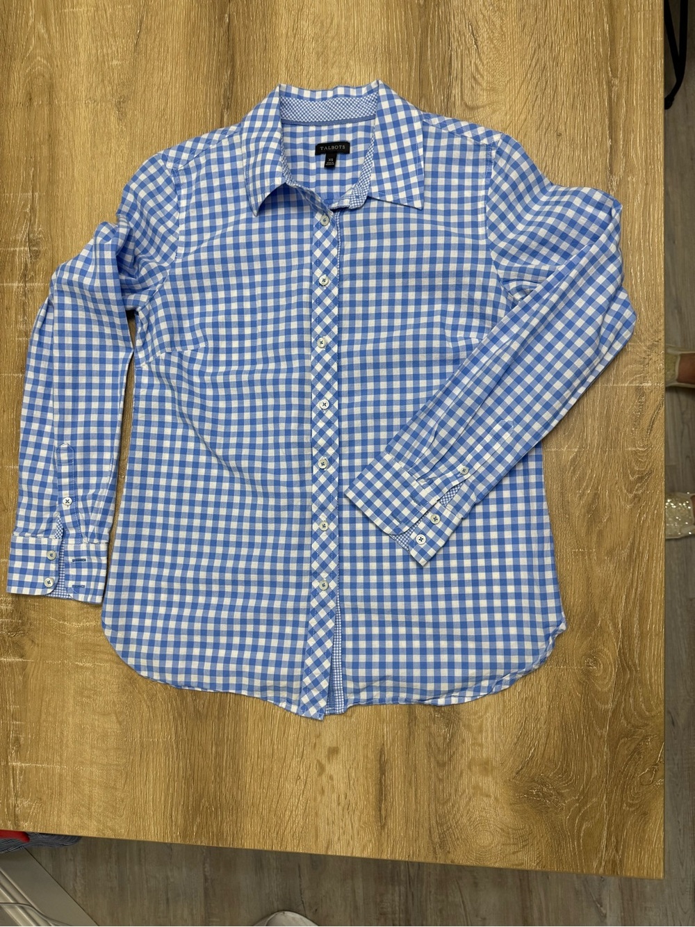 Talbots Blue and White Gingham Button-Front Shirt